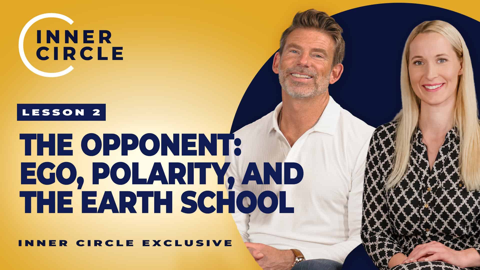 Smiling man and woman in professional attire for Lesson 2 on ego and polarity.